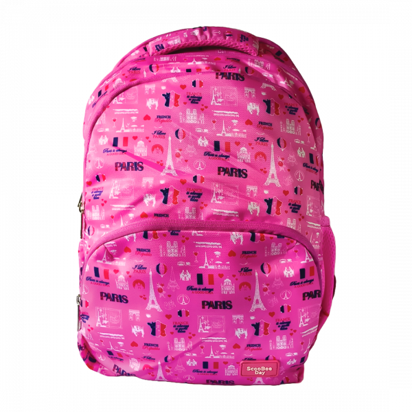 PB 302 Large Pink colour with Eiffle print Scoobee Day School Bag