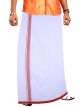 Smart Line White Single Dhoti - Meroon colour wide border