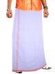 Smart Line White Single Dhoti - Orange colour wide border