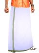 Smart Line White Single Dhoti - Green colour wide border