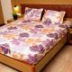 Soft Dreams - 100% Satin Weave Cotton Beige Colour With Light Violet & Brown Floral Bedsheet 4007 A