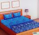 Soft Dreams 100% Satin Weave Cotton Bedsheet Royal Blue colour Floral Printed Bedsheet 2290