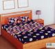 Soft Dreams  100% Cotton Super King Satin Weave Bedsheet Dark Blue Leaf Print Design 2290